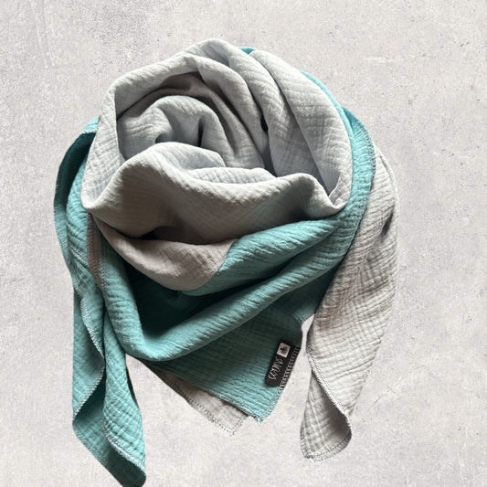 Musselin Tuch "grau/aqua"